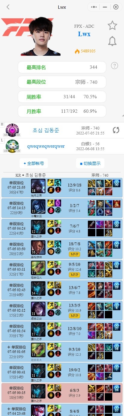 排位乱杀比赛守家？Lwx排位豪取十连胜