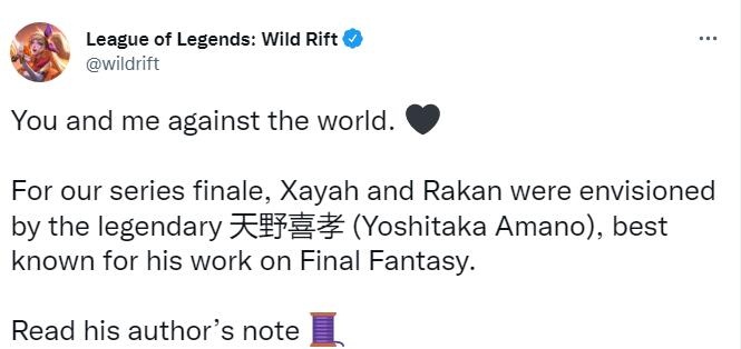 梦幻联动！手游官推发布天野喜孝为英雄联盟绘制的霞洛插画
