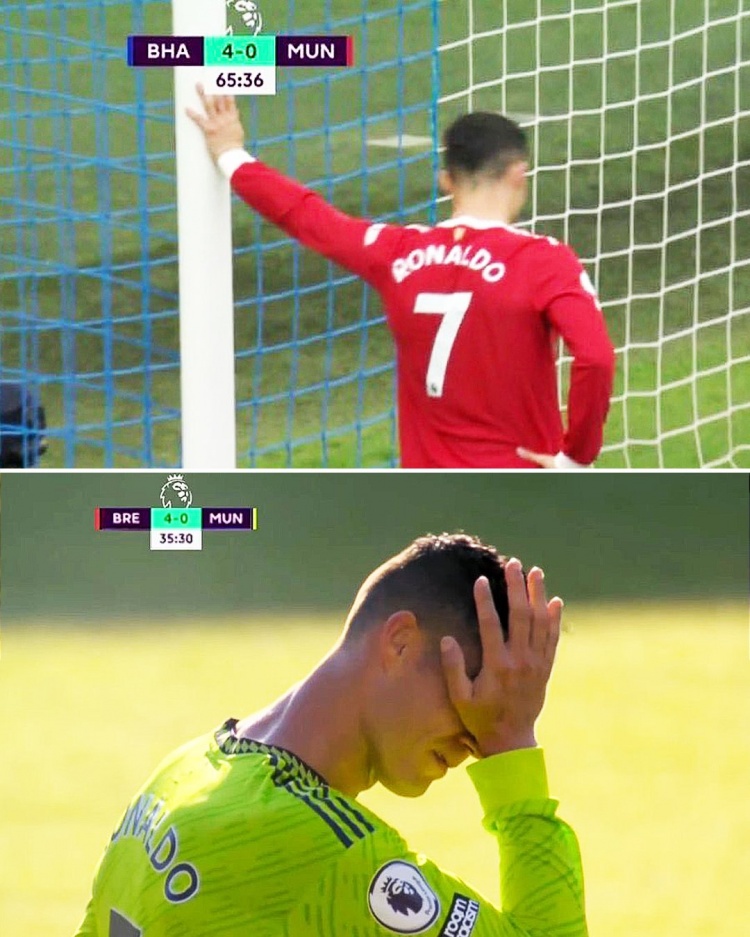 ESPN晒曼联0-4落后时C罗状态:痛苦?