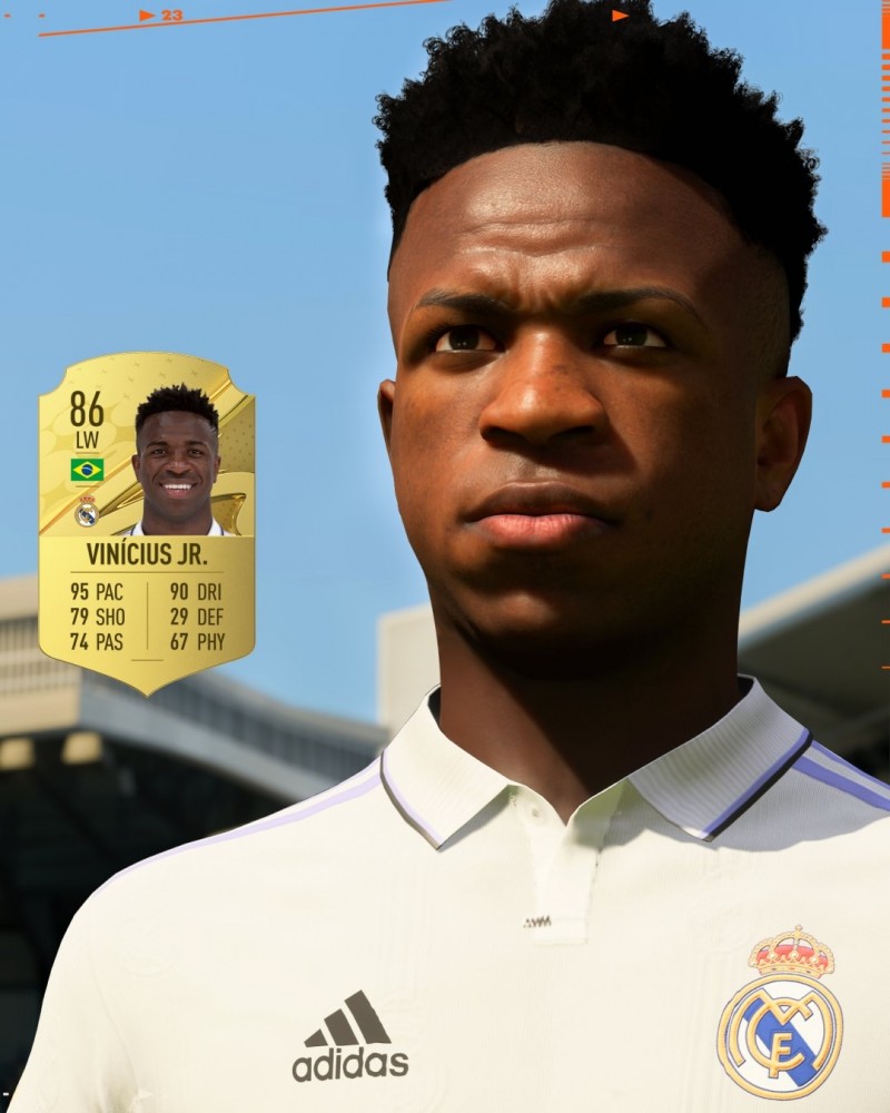 突突突!官方:FIFA23维尼修斯能力值86分!速度95射门79盘带90