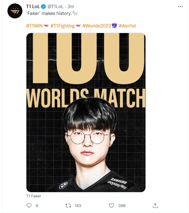 T1官推：Faker创造了历史！?
