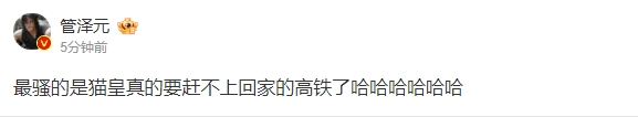 悲报!管泽元:最骚的是猫皇真的要赶不上回家的高铁了哈哈哈