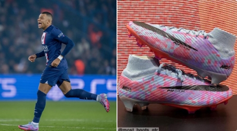 对拜仁的比赛,姆巴佩身穿C罗参与设计的NIKE新系列球鞋登场