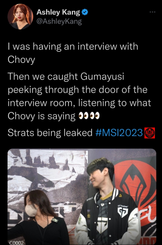 “战术”泄露??韩媒:正采访Chovy时 Gumayusi门口边偷看偷听