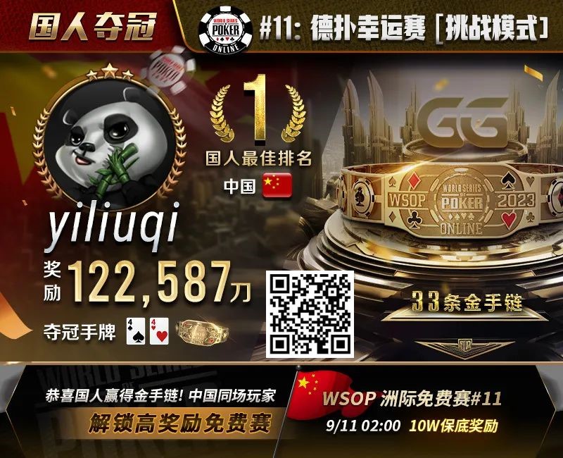 【EV扑克】WSOP金手链国人首冠诞生!击败丹牛、Jorstad一票大神,豪揽奖励12W刀