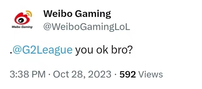 操心好自己吧~WBG官推看G2首局落败:you ok bro?