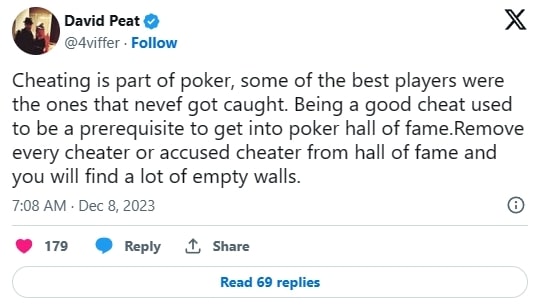 【EV扑克】高额桌常客David Peat:作弊是扑克游戏的一部分
