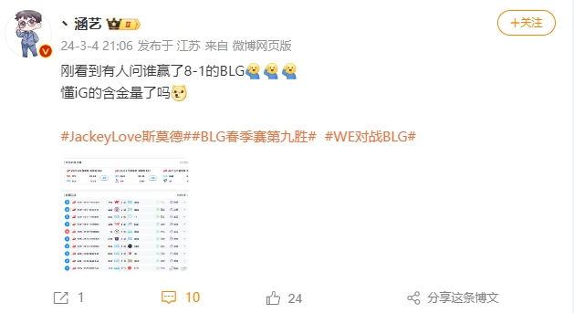 涵艺:刚看到有人问谁赢了8-1的BLG,懂iG的含金量了吗?