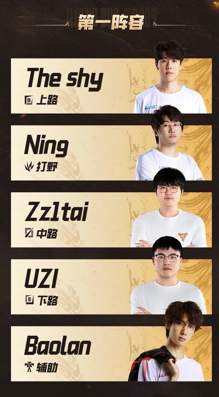 传奇杯最佳阵容公布:TheShy/Ning/Zz1tai/Uzi/Baolan