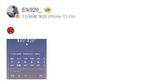 红温了?Elk分享“我的位置”:当地气温高达40°!