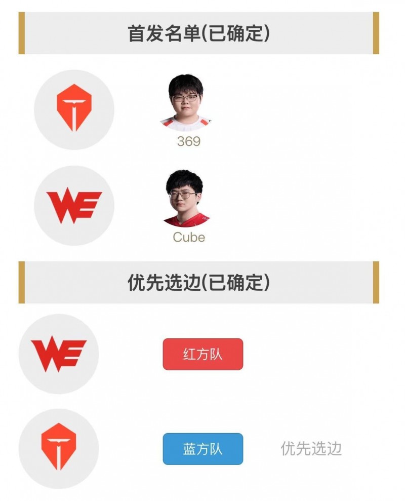 明日首发名单:TES对阵WE 369与Cube激情SOLO