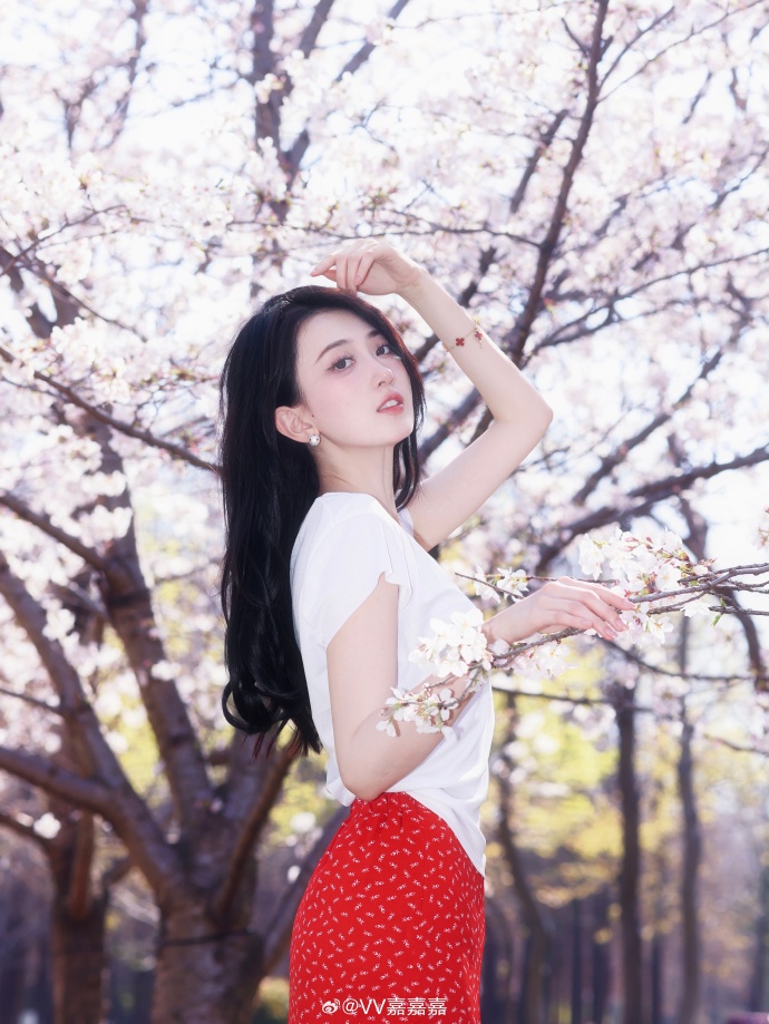 美哭了姐姐😍无畏契约V嘉晒照:春装第一件 樱花下的红白配