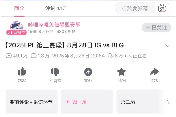 错过拍大腿!iG对阵BLG赛后 B站直播录像引来12.2万玩家观看