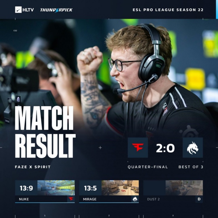 🎮银河战舰再度轰鸣!Spirit枪法&战术被完爆 遭FaZe横扫淘汰