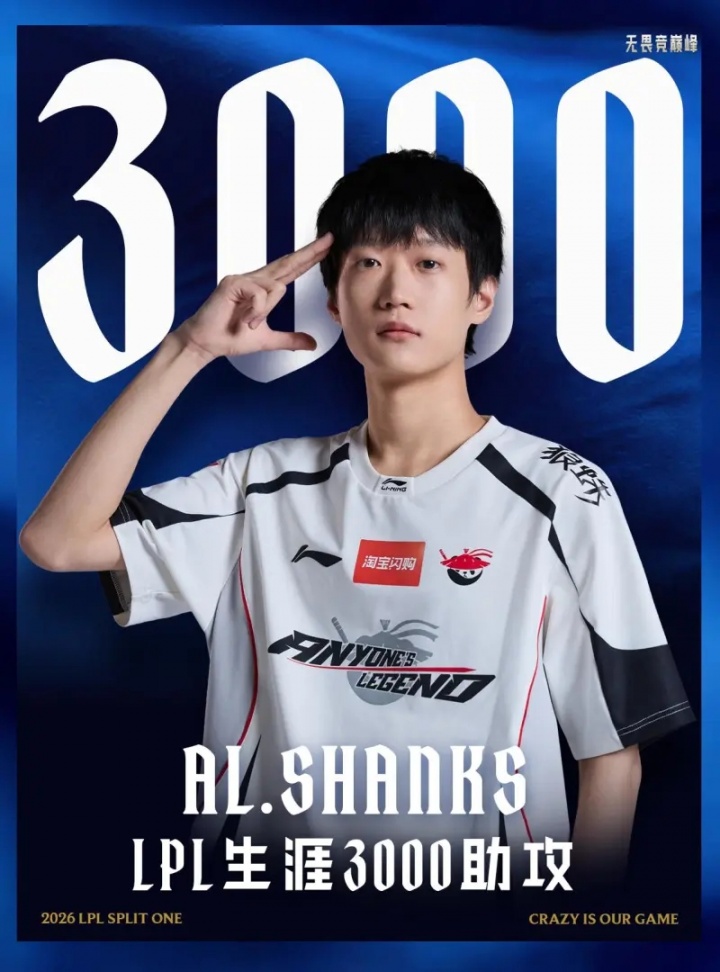 LPL赛程里程碑:Shanks选手达成LPL3000助攻成就