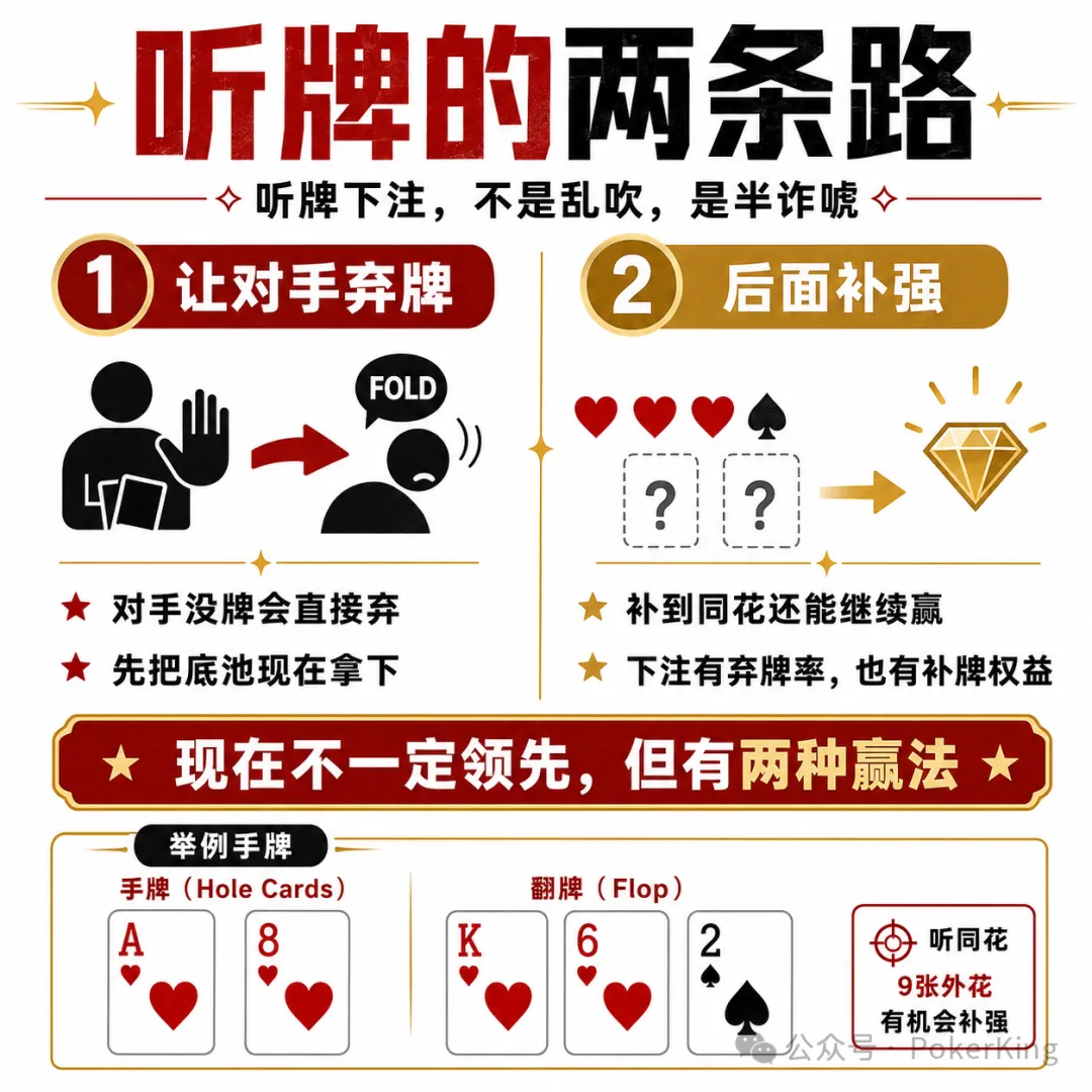 【EV扑克】听牌到底该不该下注?记住这八个字:单挑就打,人多就缩