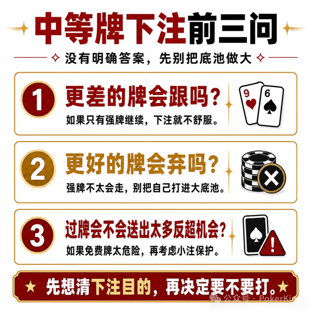 【EV扑克】中等牌力的困境:不是每手对子都值得下注,先问自己三个问题