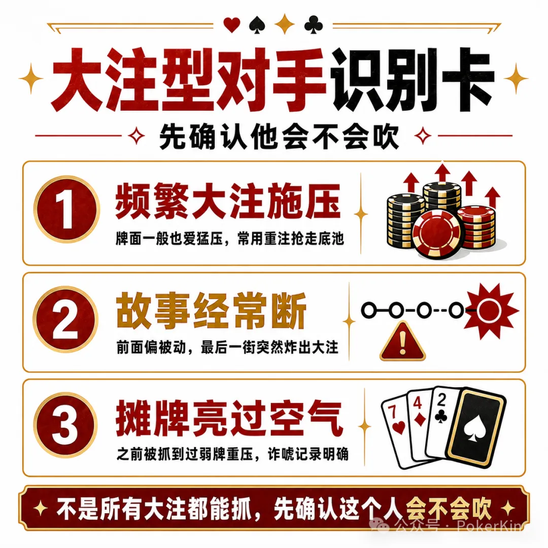 【EV扑克】牌桌上总有人拿大注压你?三步教你抓诈,别再白白弃牌